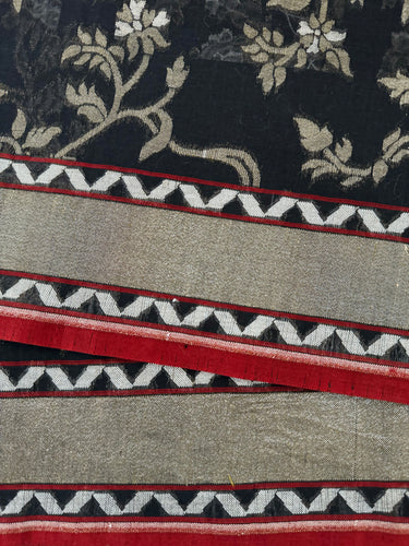 Pure Cotton Saree from Banaras | Black | Gold & Silver Zari | Kadwa Weave | Handwoven | Ships from California